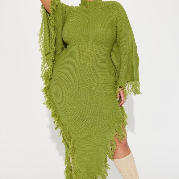 Fashion Nova Green Fringe Dress - Picture 1 of 4